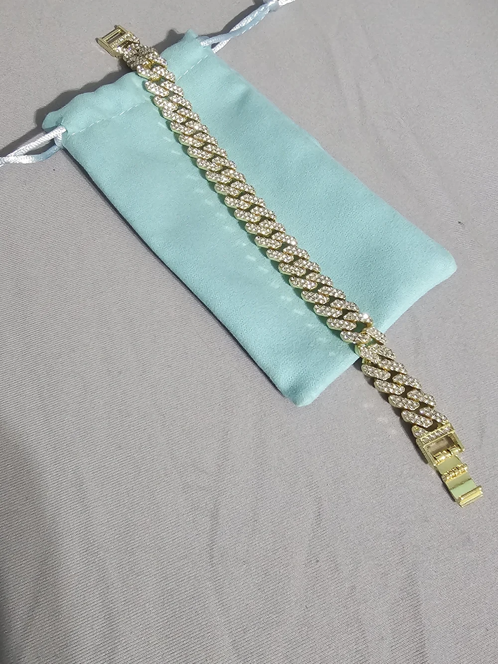 Stainless Steel, Gold Plated, 8in Mens Bracelet Iced Out.